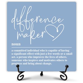 Difference Maker Definition Sign, Home Office Decor, Rustic Farmhouse Decor, Inspirational Quotes Desk Gifts for Women Men Leader Boss Mentor, Office Desk Accessories, 5" x 5"-227