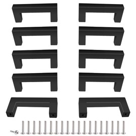 Drenky Pack of 10 Black Stainless Steel Door Knobs Furniture Handle with Screw for Drawer Cabinet Furniture Kitchen Home Decoration Hole Spacing 64mm