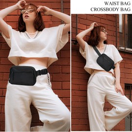Long Keeper Bum Bag Fanny Pack for Women Men Adjustable Belt Bag Crossbody Bumbags for Ladies Fashion Waist Packs Small Travel Dog Walking Gym Waist Bag, Black