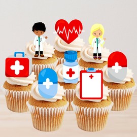 PRECUT Hospital Cupcake Toppers, Nurses Theme #4 Edible Premium Thickness SWEETENED Vanilla, Wafer Card Cupcake Toppers (Pack of 24)