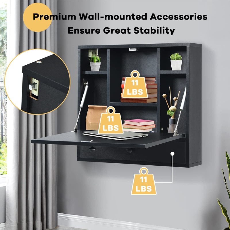 Tangkula Pneumatic Floating Desk - Wall Mounted Laptop Desk with