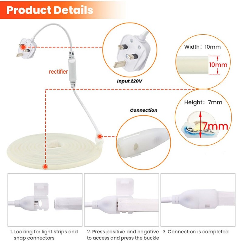 GQL Flexible COB Neon Light Strip, 220V LED Strip 288
