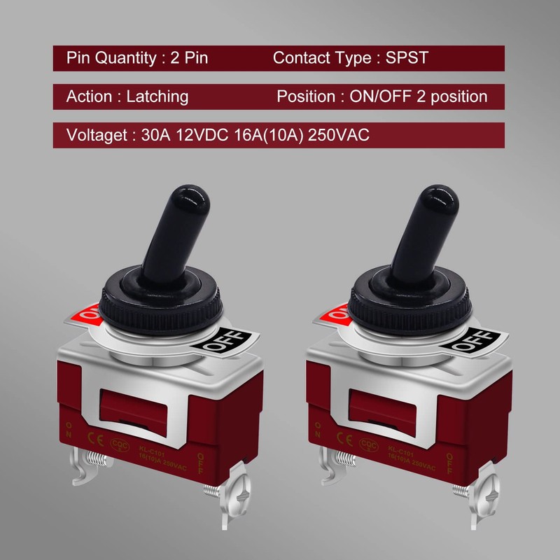weideer 2Pcs Waterproof Toggle Switch 12V 30A ON/Off 2 pin