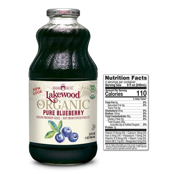 Lakewood Organic PURE Blueberry Juice, 32 Fl Oz (Pack of