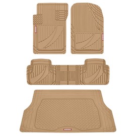 Motor Trend FlexTough™ Heavy Duty Beige Rubber Car Floor Mats All Weather & Cargo Liner for SUV Full Set - Universal Trim to Fit Automotive Floor Mats & Trunk Mat for Cars Interior Accessories