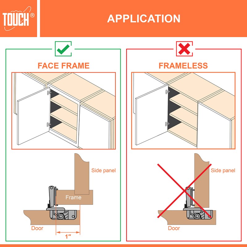 TOUCH Cabinet Hinges (20 Pairs, 40 PCS) Face Frame Cupboard