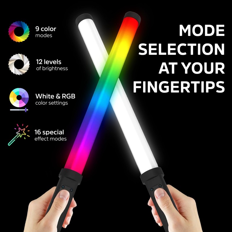 19-Inch 360-Degree RGB LED Light: 9 Colors, 3 White Modes,