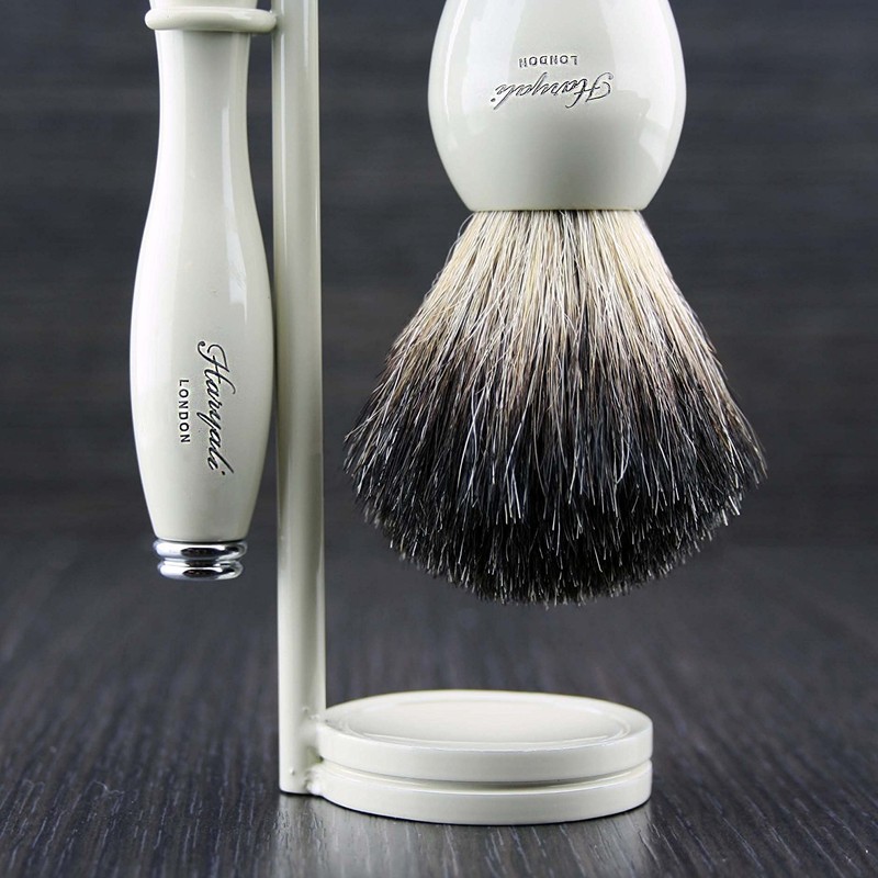 Shaving Gift Set with Shaver, Black Badger Brush and Stand,
