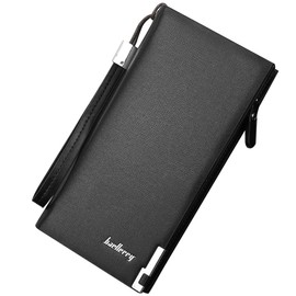 YUEcthynous Men's Long Leather Wallet Large with Many Compartments Design, Lightweight 200 g Genuine Leather RFID Blocking Wallet for Men, Black, Dark coffee, S