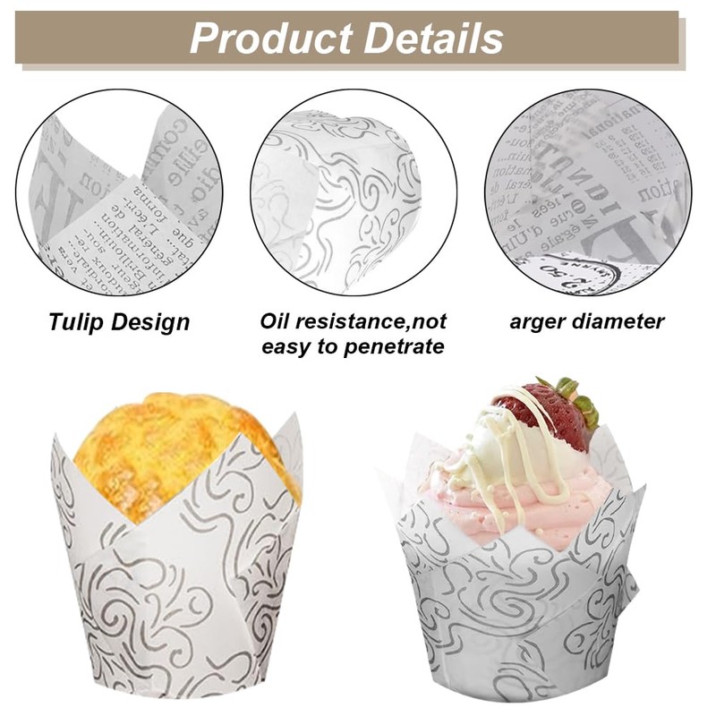 Tulip Cupcake Cases, 100PCS Tulip Muffin Cases, Muffin Liners Disposable