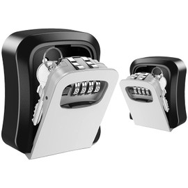 TTRWIN Key Lock Box, Resettable 4 Digit Combination Spare Key Safe Lock Box, Weatherproof Key Storage Security Lock Box Hide 5 Key, Wall Mounted Lock Box for Outside, Home, Office, Garage, 2 Pack