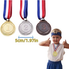 Jindizi 3PCS Mini Trophies and 3PCS Gold Silver Bronze Medals with Neck Ribbon, Winner Trophy Cups with Base for Sports Awards, Party Favors, Competition Decorations.