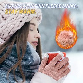 2 Pairs Touchscreen Winter Gloves, Thermal Knitted Gloves with Warm Elastic Cuff, Fleece Lined for Women Cold Weather Running Cycling Outdoor