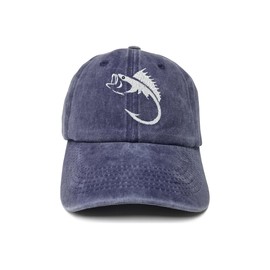 ZKFE Bass Fishing Hat for Men, Fish Hook Baseball Cap for Women, Gift for Birthday Christmas Fathers Mothers Day, Navy Blue Dad Hat