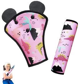 2 PCS Pink Dinosaur Pattern Seatbelt Covers Kids, Car Seat Straps Anti Escape, Seat Belt Pads for Kids, Comfortable Support for Long Trips Suitable for Cars Bicycle Trailers and Baby Strollers