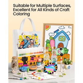 Woomer Acrylic Paint Markers for Kids 63 Colors, Safe Non-Toxic Water-Based Acrylic Markers, Art DIY Craft Supplies Paint Set for Rock Painting Wood Fabric Canvas Glass (Anime Metallic More)