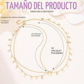 Gorais Lentejuelas Boho Cadena de Cabeza Joyería Cadena para el Cabello Diadema Festival, Accesorios de Disfraz para Mujer, aleación