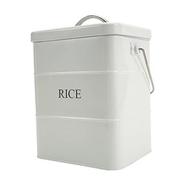 Xbopetda Metal Rice Storage Box, Square Rice Container with Lid and handle, Sealed Food Storage Bin for Kitchen, Countertop Organizer Jar for Rice Flour Soybean Grain Cereal-White