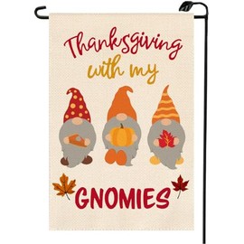 Thankful With My Gnomes Thanksgiving Garden Flags 12x18 Inch Double Sided for Outside Fall Pumpkins Seasonal Autumn Small Flags Farmhouse Yard Outdoor Decoration GE05