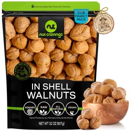 NUT CRAVINGS - Raw Walnuts In Shell, Whole, (32oz - 2 LB) Packed Fresh in Resealable Bag - Nut Snack - Food Assortments Ideal for Trail Mixed Nuts