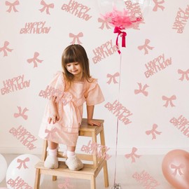 Rose Gold Bow Happy Birthday Confetti Tying The Knot Confetti Table Supplies Glitter Pink Coquette Bow for Girls Birthday Party Bridal Shower Adult Party