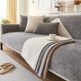 tianxinbaobei Plush Sofa Cover Washable, Non-Slip Couch Covers, Pet Friendly Couch Mats, Soft Chenille Sofa Covers for Living Room(Dark Gray/36"x63"/Loveseat Sofa Cover)