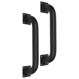 Purife 2 Pack 12 Inch Square Matte Black Stairs Hand Rails Indoor - 1FT Metal Pipe Staircase Handrails, Outdoor Porch Steps Hand Railing, Wall Mount Safety Grab Bars for Elderly, Gate Pull Handle