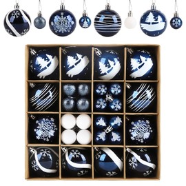 ilauke 44Pcs Christmas Baubles Set, Blue & White Christmas Balls Shatterproof, Christmas Tree Ornaments, Hanging Christmas Decorations for Xmas, Wedding, Party, Home Decor, 6cm&3cm Balls in 8 Styles
