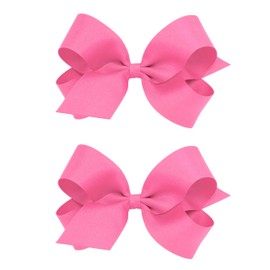 Wee Ones Girls 2 Pack Grosgrain Hair Bows with Plain Wrap Centre on a Wee Stay No Slip Clip, Large, Hot Pink