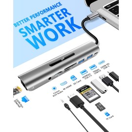 USB-C Hub, 8 Port in 1 Type-C Hub with Ethernet Port, 4K USB-C to HDMI, USB 3.0/2.0 Ports, SD/TF Card Reader, 100 W Power Delivery, 3.5 mm Jack Plug, for Windows, Surface Pro, Other USB-C Laptops