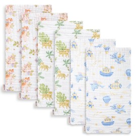 Maliton Muslin Baby Burp Cloths 20" x 10" - Large, 6-Layer, Ultra Absorbent 100% Cotton for Baby Drool & Messes, Soft, Pack of 6, Safe & Gentle Baby Rags for Boys & Girls - Floral