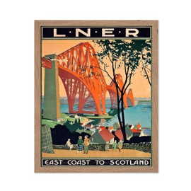 Poster Master Vintage Travel Poster - Retro Scotland Print - Forth Bridge East Coast to Scotland Art - Perfect for Men, Women, Travel Lover - Decor for Home, Office, Bedroom, 11x14 Beige Framed