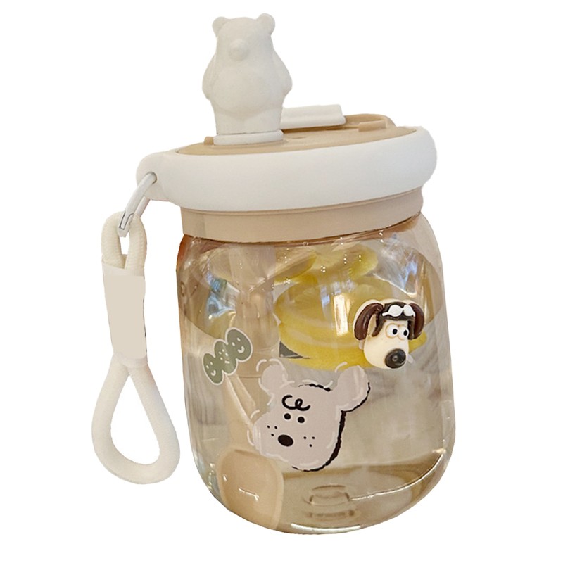 800ml Cute Water Cup with Lid and Straw Plastic Portable