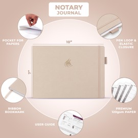 Clever Fox Notary Journal – Horizontal Notary Public Journal of Notarial Acts – Hardcover Notary Log Book – Notary Supplies – 378 Record Entries, Numbered Pages, Hardcover, 10”x7” (Seashell)