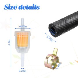 BESULEN 1/4 Inch ID Fuel Line Hose Kits, 6-Foot Fuel Line + 2 Pcs 1/4 Inch x 5/16 Inch Gas Inline Fuel Filters + 10 Pcs Hose Clamps, Universal for Small Engines, Generators, Motorcycle, Go Kart, ATV