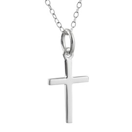 Sterling Silver Small Cross Pendant Necklace, 18 Inch, Faith Religious Christian