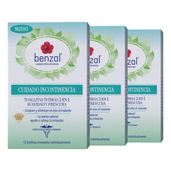 Benzal Toallitas Íntimas Cuidado Incontinencia 2 En 1 3 Pack