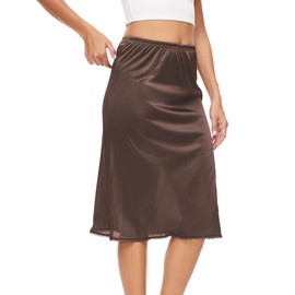 GYS Half Slip for Women Under Dress Lace Midi Underskirt, Espresso, Small