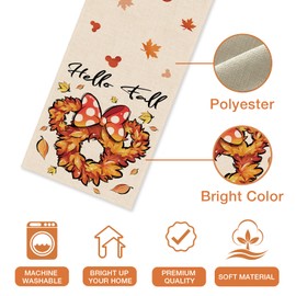 Seliem Hello Fall Wreath Table Runner, White Autumn Maple Leaves Kitchen Dining Table Decor, Seasonal Burlap Home Decoration Indoor Outdoor Party Supply 13 x 36 Inch