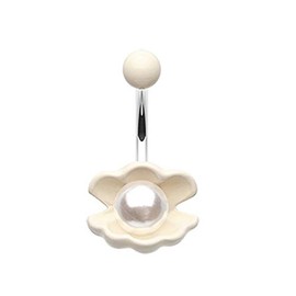 Covet Jewelry Cream White Ariel's Shell with Pearl Belly Button Ring
