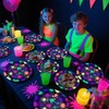 APUXXJUPA Neon Paper Plates - Glow in The Dark Party