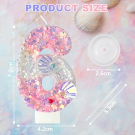 Zlongron Pink Number Candles, Handmade Shell Sequin Birthday Candles, Suitable for Birthdays, Anniversaries, commemorations, Theme Party Supplies, Decorations Number 6 Candle