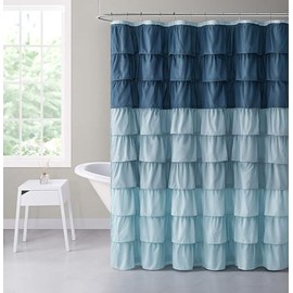 Kate Aurora Gypsy Chic Ombre Ruffled Fabric Shower Curtain - Assorted Colors (Blue)