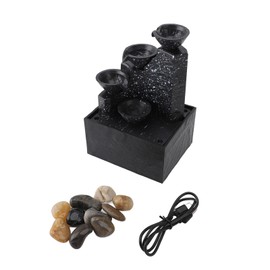 Tabletop Fountain Circulating Water Decorative USB Desk Waterfall Fountain with LED Light Stones for Living Room Office Ink Black