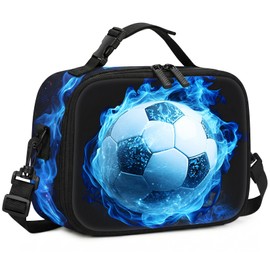 ZHIMEBYE Kids Lunch Box for Boys - Soccer Boys Lunch Bag,Insulated Sports Lunchbox with Adjustable Shoulder Strap & Name Tag,Reusable Portable Lunchbox for School Picnic Hiking