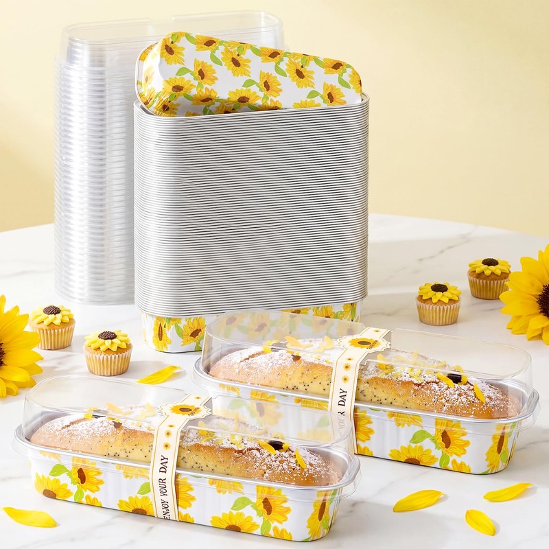 Tioncy 50 Set Mini Sunflower Loaf Pans with Lids Spoons