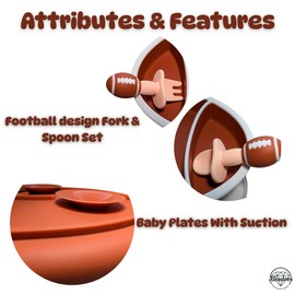 Baby Tableware American Football | Baby Feeding Essentials| Fork and Spoon set| Silicone Food grade| BPA Free| Toddler Plates| Flag football |Footballs| Baby Plates with Suction| Kids Food containers.