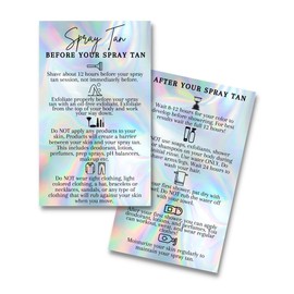 Spray Tan Pre and Post Tan Instruction Cards |Physical Printed 2x3.5” inch Business Card Size | Non-Reflective Matte Rainbow Holographic Design