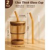 Zukro 13oz/400ml Glass Iced Coffee Cup with Bamboo Lid and