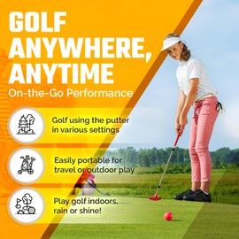 Go for It Golf Kids Putter - Extendable Shaft for Junior Golfers - Adjustable Size for Right and Left Hand - Perfect Training Club for Kids - includes 3 Balls, Cup with Flag - Red, 17"- 35"